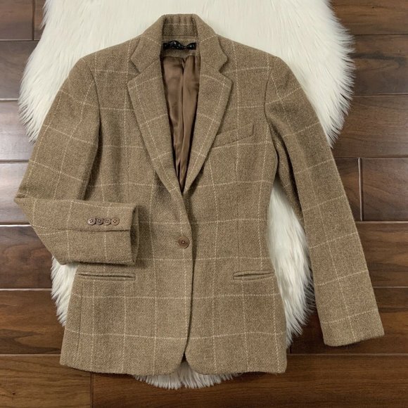 Ralph Lauren Black Label Jackets & Blazers - Ralph Lauren Black Label Women's 2 Brown Plaid Lambswool Alpaca Blazer Jacket